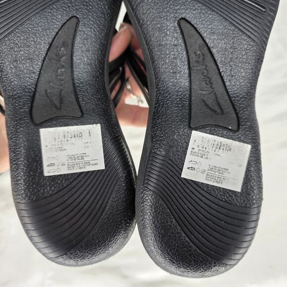 Clarks Cloudstepper Black & Pewter Slip On Strappy Braided Women's Summer Sandal - Picture 10 of 11